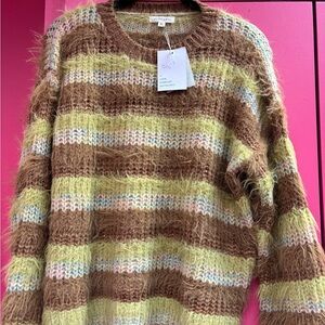 & Other Stories Fuzzy Striped Sweater - Brown and Cream